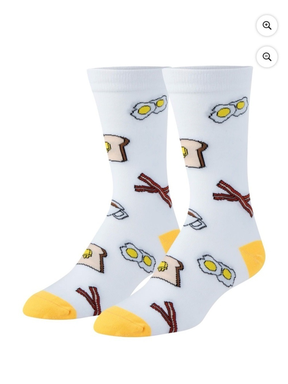 Crazy Socks Women’s Breakfast Crew Socks White Yellow Shoe Size 5-10
